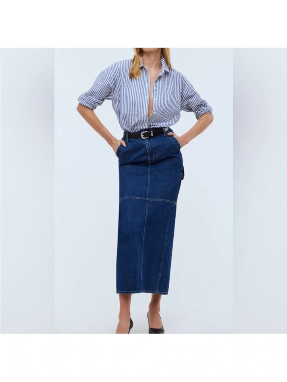 Madewell Blue Denim Midi Skirt